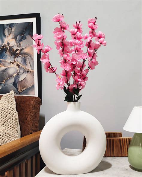 Artificial Peach Blossom Flower Bunch for Vase UV Resistant Fake Shrub ...