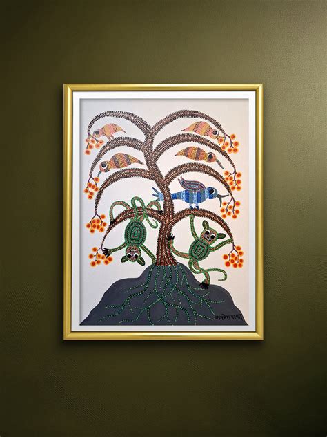 Buy Monkeys and Birds in Bhil art Online for Sale