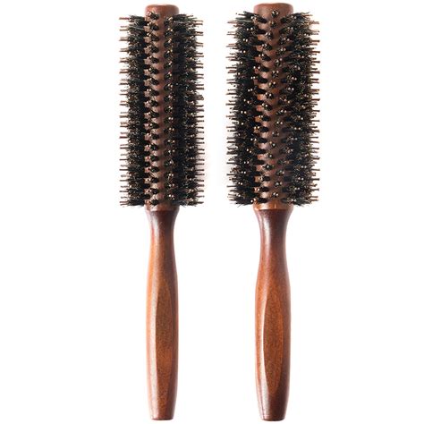 Boar Bristle Round Hair Brush Set with Nylon Pin, Wooden Handle for ...