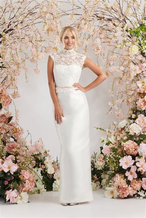 Elegant ivory lace and Mikado wedding dress with cap sleeves