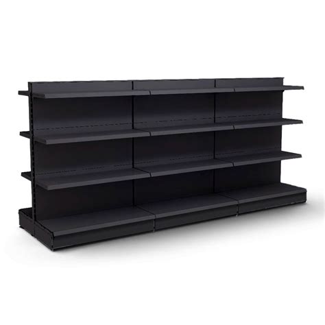 Black Retail Gondola Shelving - 3 x Bays, 18 x 370mm Shelves - Each Bay ...
