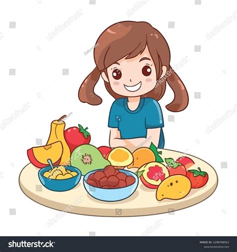 Cute Little Girl Eating Healthy Food Stock Vector (Royalty Free ...