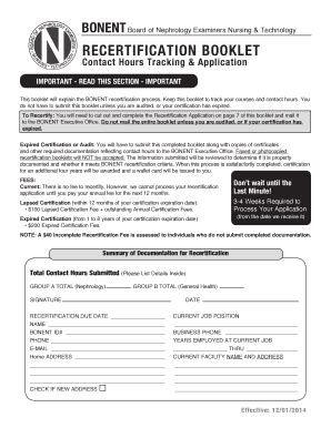 2014 Form MD BONENT Recertification Booklet Contact Hours Tracking ...