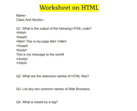 Image result for HTML Coding Worksheets