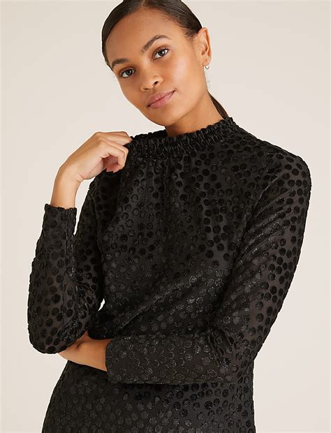 Buy Velvet Polka Dot High Neck Swing Dress at Marks & Spencer