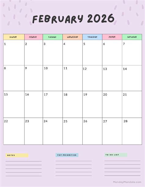 February 2026 Calendar Printable Portrait