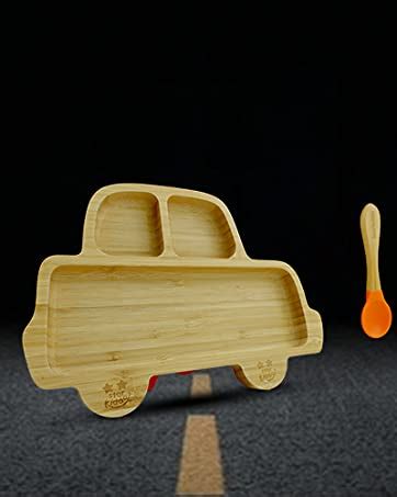 StarKiddo® Bamboo Bunny Suction Plate with Feeding Spoon | 3 Sections ...
