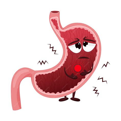 Personaje de dibujos animados con síntomas de gastritis por acidez estomacal ilustración ...