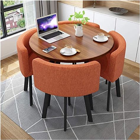 NQOOI Wooden Round Table and Chair Set - 5-piece Set for India | Ubuy