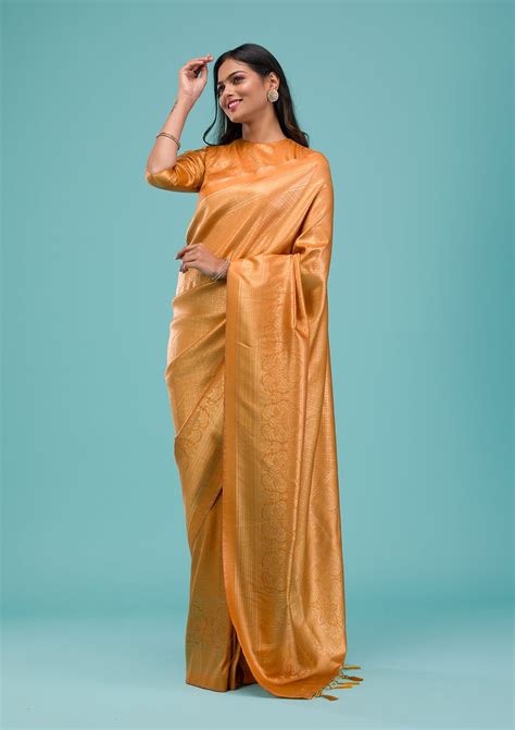 Buy Mustard Plain Soft Silk Saree - Koskii