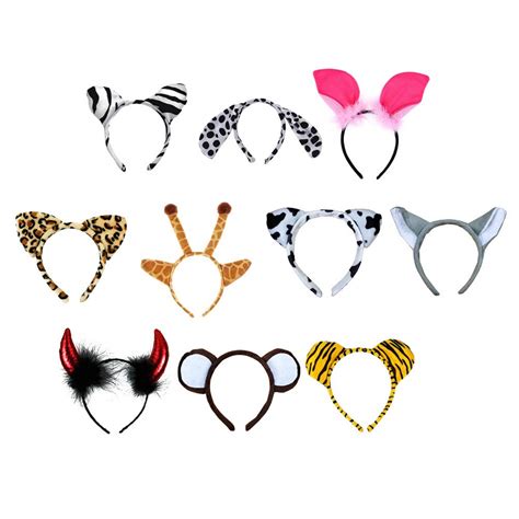 Buy Beaupretty 10PCS Plush Zoo Animal Ear Headbands Monkey Wolf Cow ...