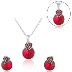 Buy Mahi with Swarovski Crystals Red Heart Strawberry Rhodium Plated ...