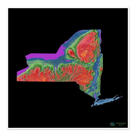 New York - Elevation map, black - Fine Art Print – Grasshopper Geography