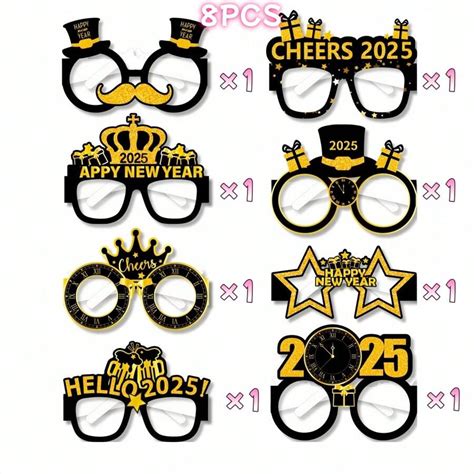 「8PCS Black Gold Party Decor Kit | Paper Headbands & Glasses DIY Photo ...