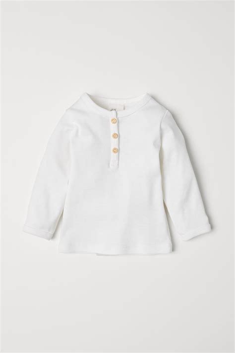 Cotton Henley shirt - White - Kids | H&M IN