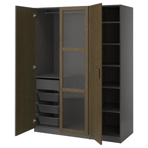 PAX / TONSTAD wardrobe combination, dark grey brown/stained oak veneer ...
