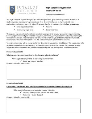 Fillable Online High School & Beyond Plan Interview Form Fax Email ...