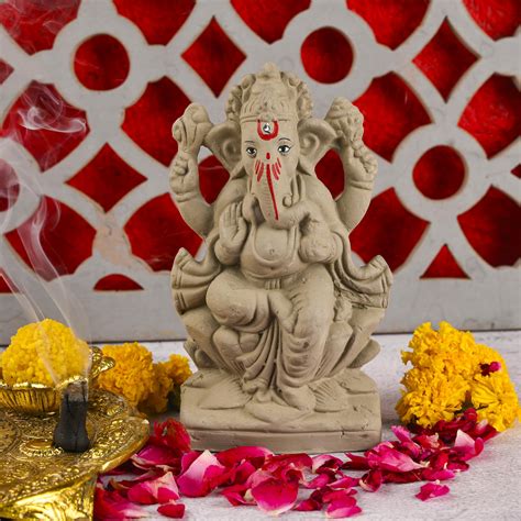 Buy SAUDEEP INDIA Mitti Ganesh Idol | Eco-Friendly Handcrafted Mud/Clay ...