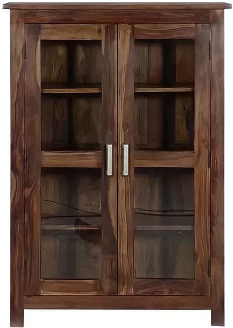 SHREE NATURAL® Solid Sheesham Wood Book Shelf with 2 Glass Door and 3 ...
