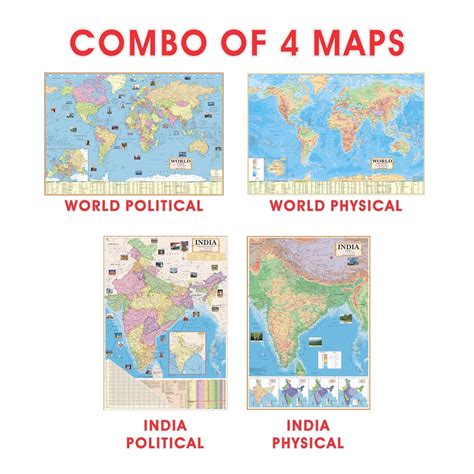 Combo Of 4 Maps India And World Maps Physical And Political ...