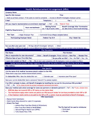 Fillable Online HRA Plan Information Fax Email Print - pdfFiller