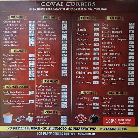 Menu at Covai Curries, Coimbatore, 16