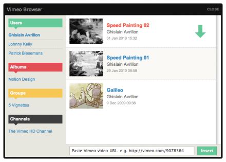 Screenshot of Vimeo's browser based production UI