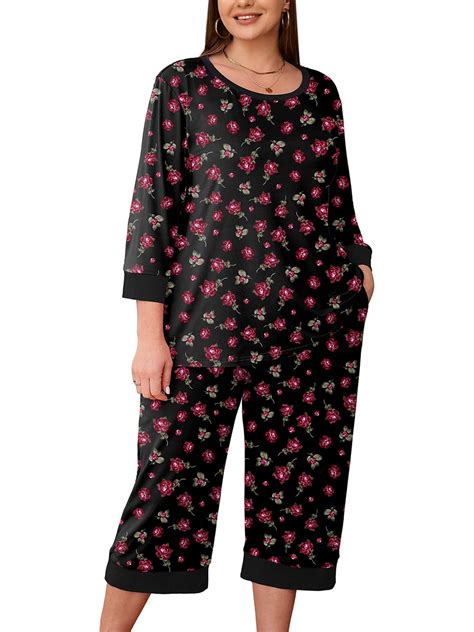 SHOWMALL Women Plus Size Pajamas Set 3/4 Sleeves Pjs Sleepwear ...