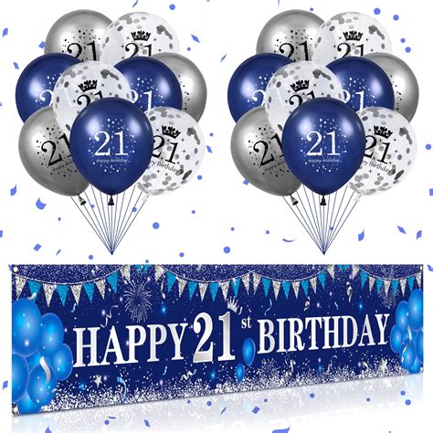 Blue 21st Birthday Decorations For Men Women Navy Blue Silver ...