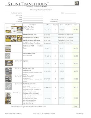 Fillable Online Marketing Materials Order Form Customer Name Fax Email ...