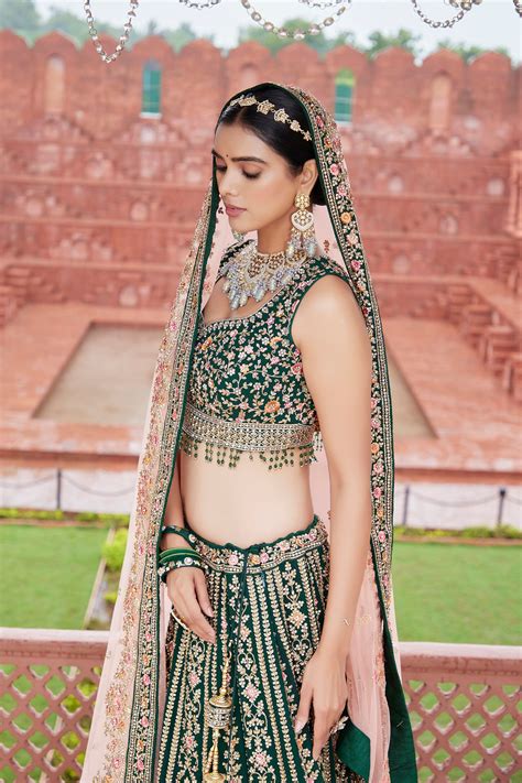 Dark Green Heavy Embroidered Silk Lehenga Choli SC0011 – Mohi fashion