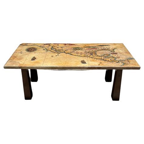 1980s María Teresa Méndez Old Map Art Coffee Table Mexico City For Sale ...