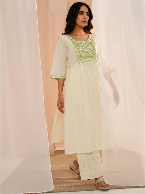 Buy Off White Yoke Design Cotton A-Line Kurta Online at Rs.664 | Libas