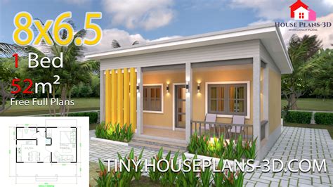 Small House Plans 8x6.5 with One Bedrooms Shed roof - Tiny House Plans