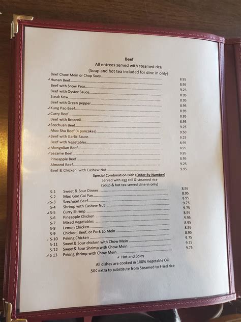 Menu at China Gardens restaurant, Goodland