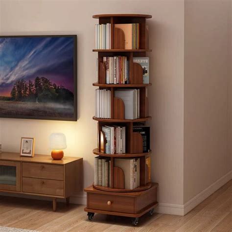 Vynxaria 20 in Wide Walnut Brown 6 Tier 360 Rotating Corner Bookcase ...