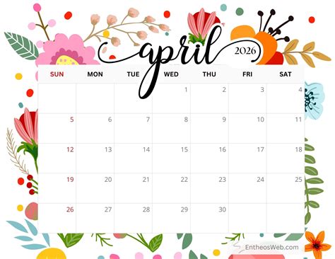 Floral 2026 Calendar - Free Monthly Printables | EntheosWeb