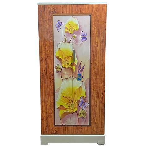 Digital Steel Wardrobe Swarna - Teakwood yellow flowers printed design