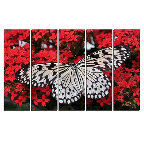 WENS "Beautiful Butterfly With Flowers" 5 Panels Velvet Laminated Wall ...