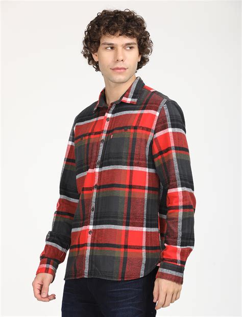 Men's Plaid Red Spread Collar Shacket – Levis India Store