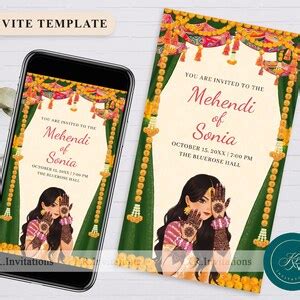 Buy Digital Mehendi Invitation Template, Mendhi Night Invite Card ...