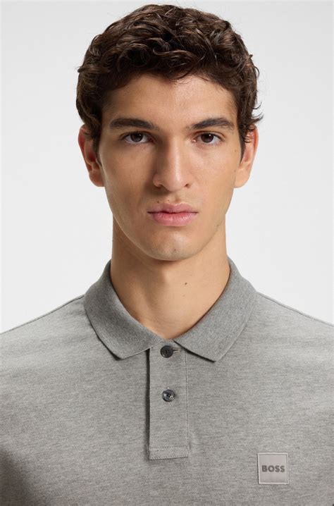 BOSS - Stretch-cotton slim-fit polo shirt with logo patch - Light Grey
