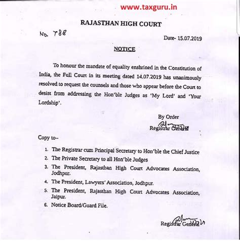 Desist addressing Judges as My Lord & Your Lordship: Rajasthan HC