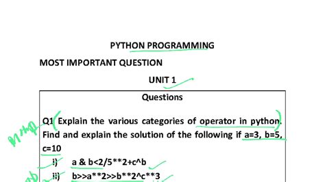 PYTHON PROGRAMMING IMPORTANT QUESTIONS UNIT 1-5 - Studocu