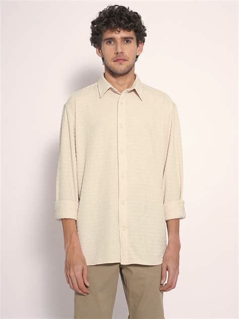 Buy Ecru Textured Cotton Shirt for Men Online
