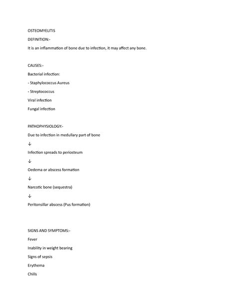 Osteomyelitis - OSTEOMYELITIS DEFINITION:- It is an inflammation of ...