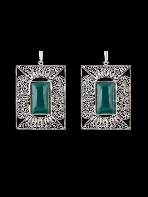 Silver Filigree Earrings | designer collection | Green Agate Earrings ...