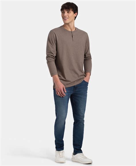 Buy Super Combed Cotton Rich Solid Full Sleeve Henley T-Shirt - Dark ...