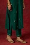 Buy Green Chanderi, Cotton Embroidery Split V-neck Kurta Pant Set For ...