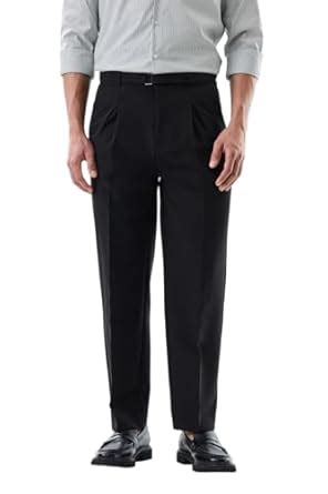 Buy Snitch Men Formal Trousers | Slim Fit High Rise Pleated Front ...